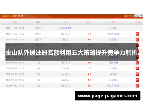 泰山队外援注册名额利用五大策略提升竞争力解析