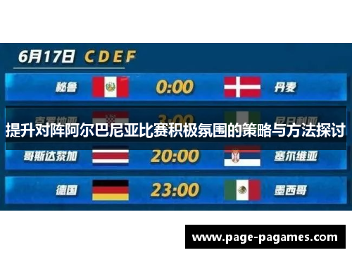 提升对阵阿尔巴尼亚比赛积极氛围的策略与方法探讨