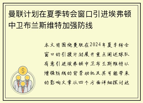 曼联计划在夏季转会窗口引进埃弗顿中卫布兰斯维特加强防线 曼联计划在夏季转会窗口引进埃弗顿中卫布兰斯维特加强防线